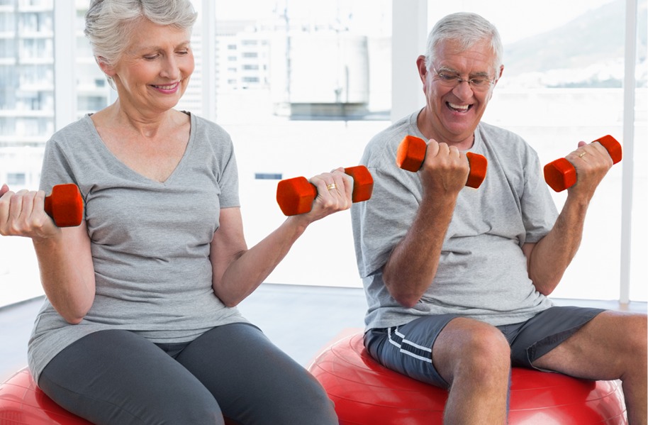 man and women exercising